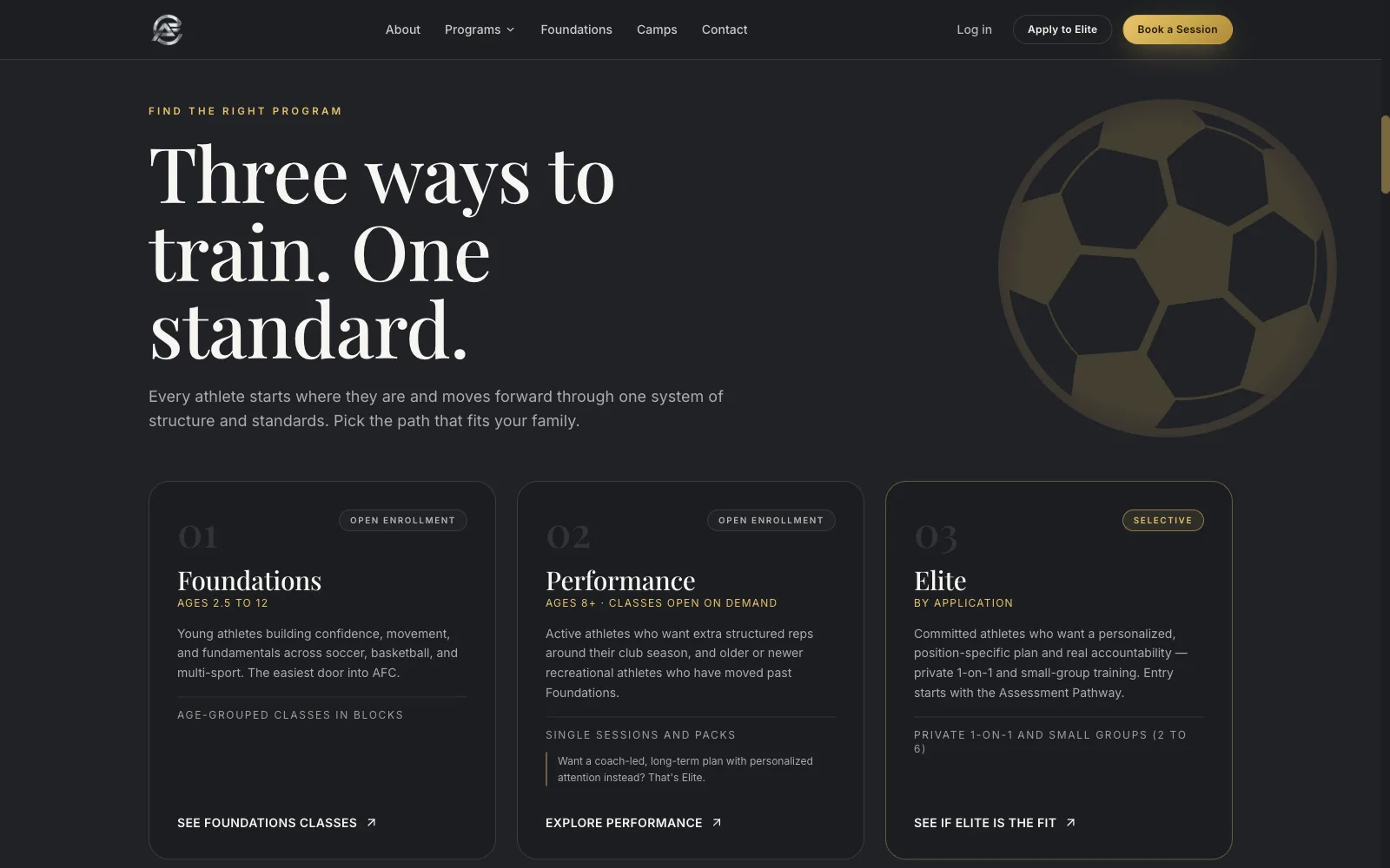 AFC website and booking platform, screenshot 1