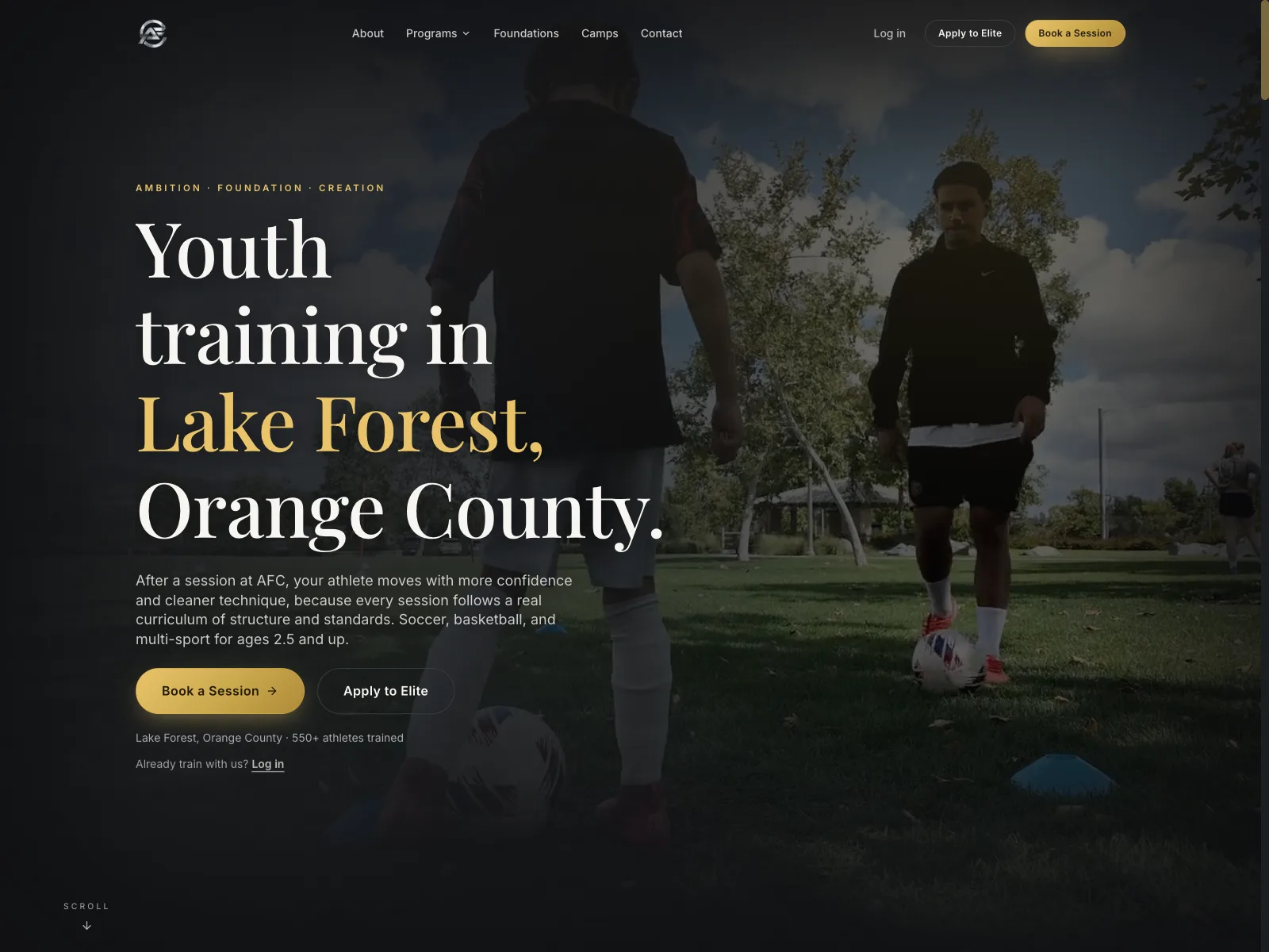 AFC home page: youth training in Lake Forest, Orange County